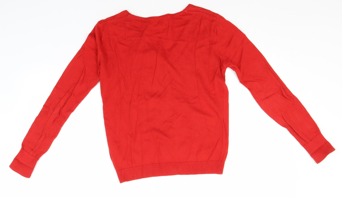 Primark Womens Red V-Neck  Cotton Cardigan Jumper Size 10