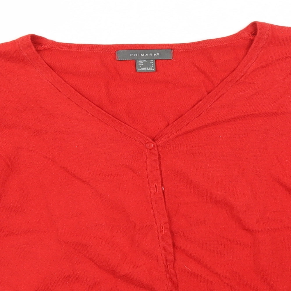 Primark Womens Red V-Neck  Cotton Cardigan Jumper Size 10