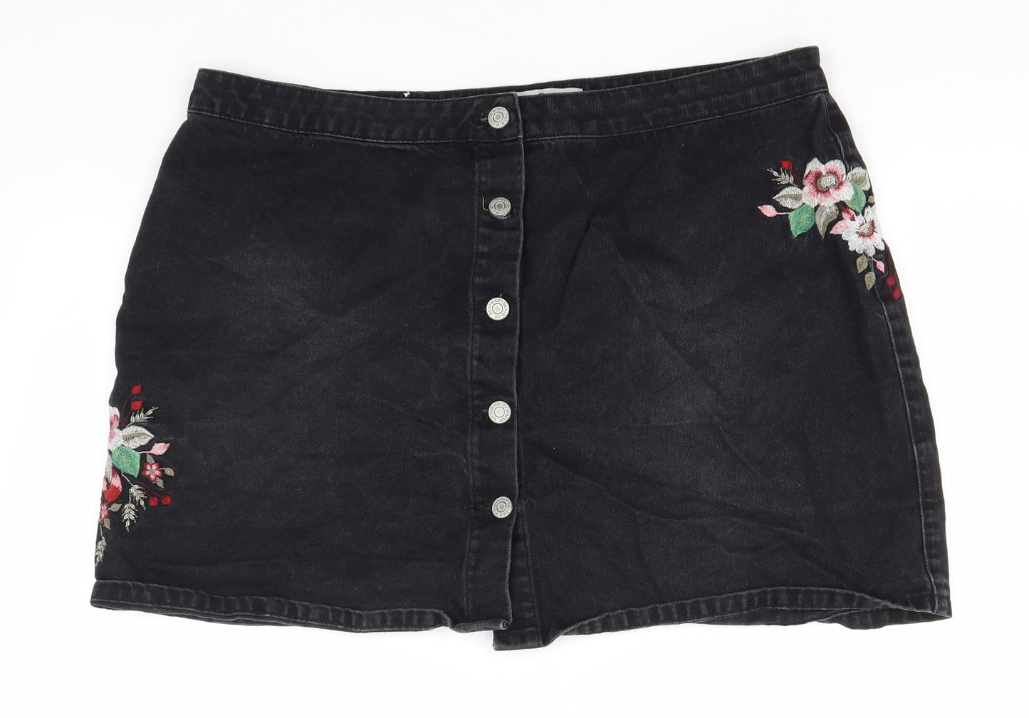 Primark Womens Black Floral Cotton Straight & Pencil Skirt Size 20