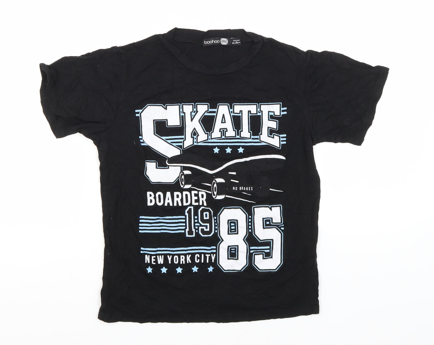 Boohoo Boys Black  Viscose Basic T-Shirt Size 7-8 Years Round Neck  - Skate