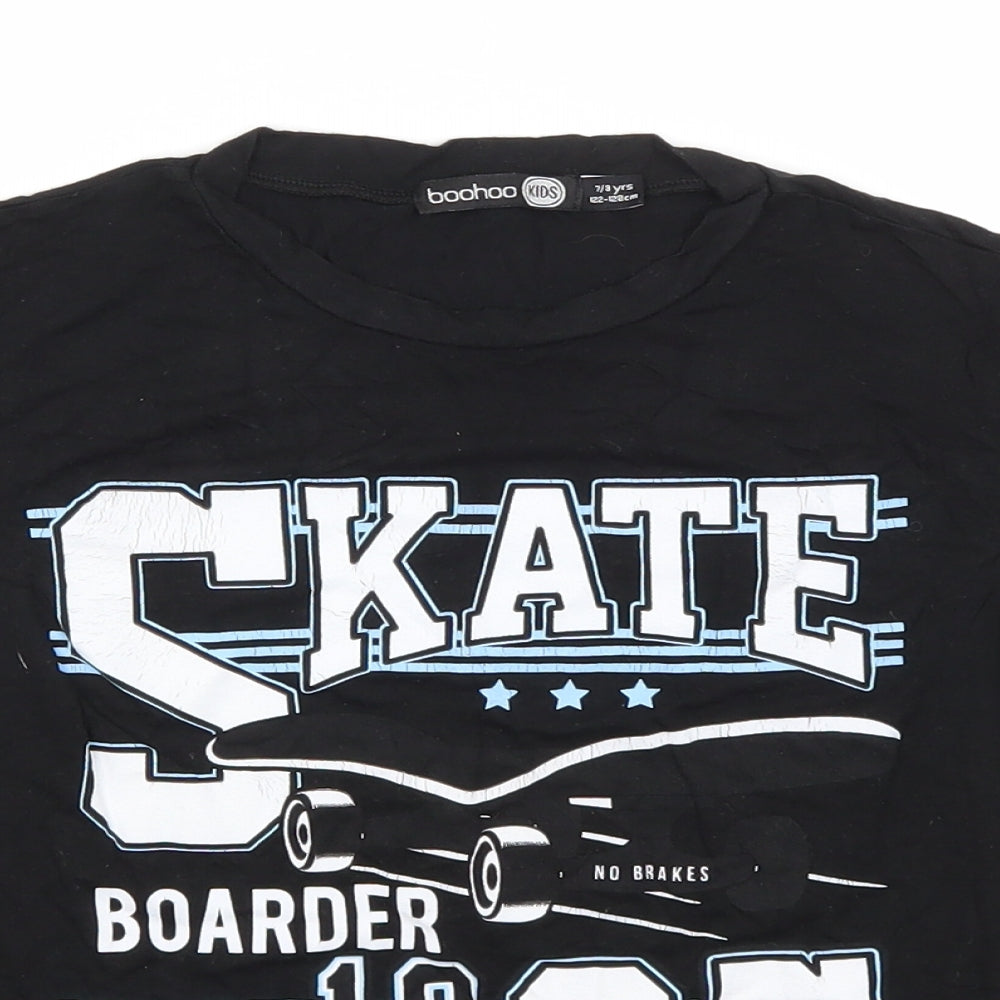 Boohoo Boys Black  Viscose Basic T-Shirt Size 7-8 Years Round Neck  - Skate