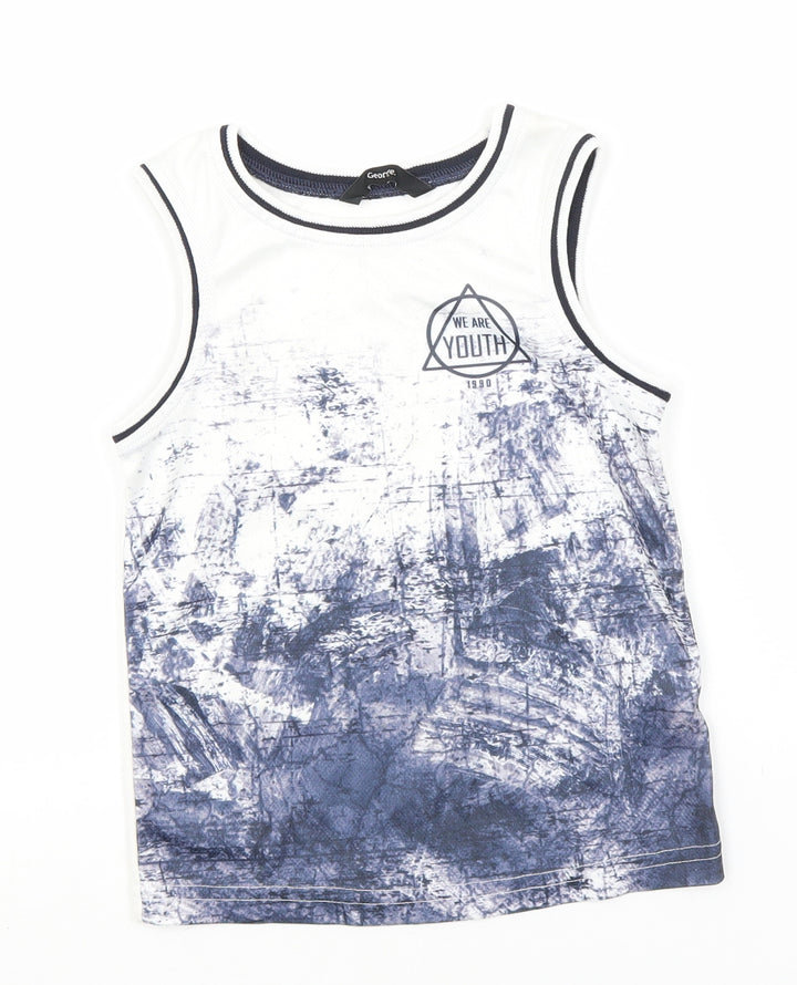 George Boys White Polyester Basic Tank Size 5-6 Years Round Neck - We are Youth