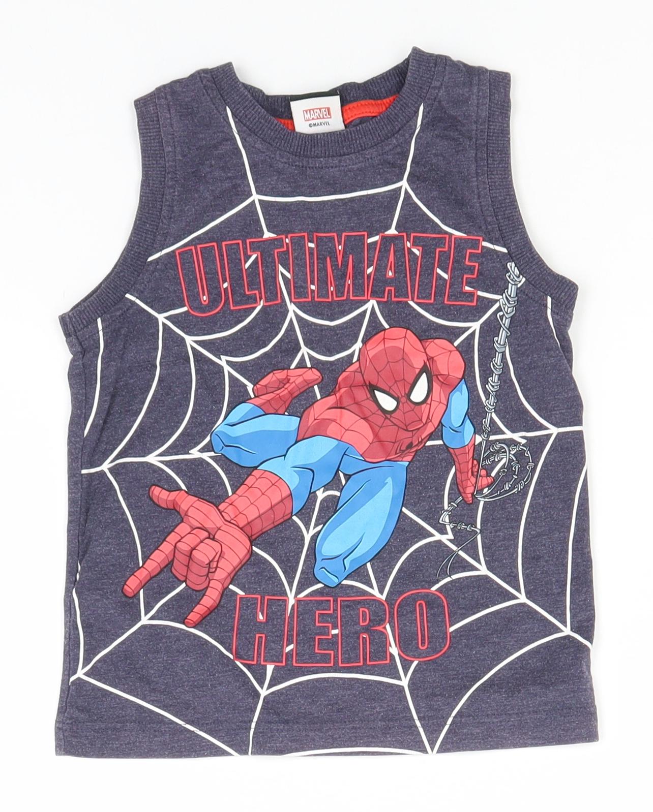 Spiderman Boys Grey  Polyester Basic Tank Size 2-3 Years Round Neck  - Spiderman