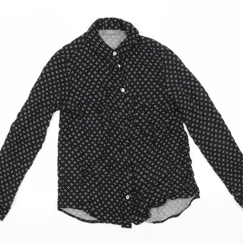 Oasis Womens Black Geometric  Basic Button-Up Size 8 Collared