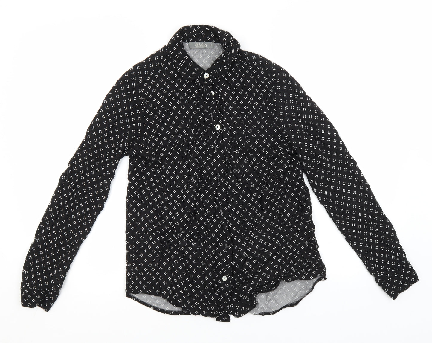 Oasis Womens Black Geometric  Basic Button-Up Size 8 Collared