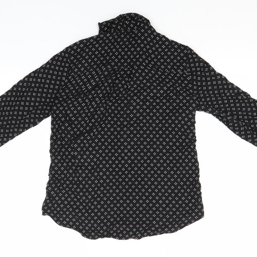 Oasis Womens Black Geometric  Basic Button-Up Size 8 Collared