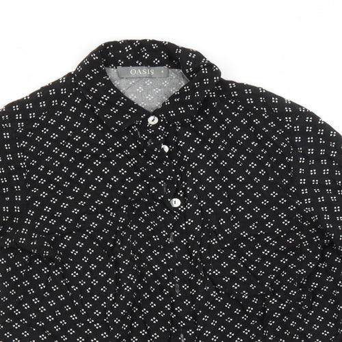 Oasis Womens Black Geometric  Basic Button-Up Size 8 Collared