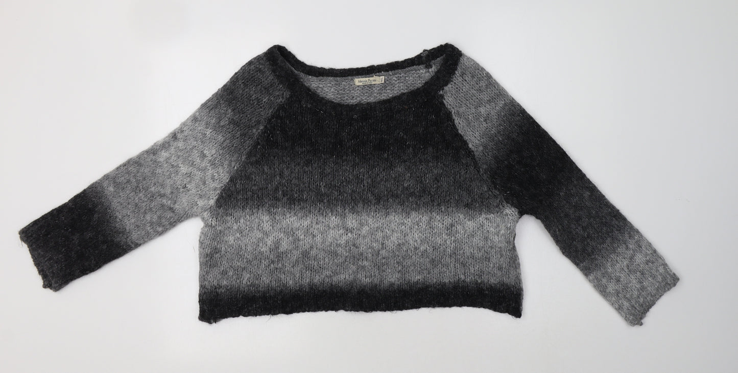 Alessia Pacini Womens Grey Round Neck Striped Acrylic Pullover Jumper Size L