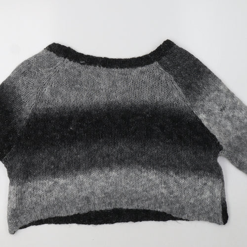 Alessia Pacini Womens Grey Round Neck Striped Acrylic Pullover Jumper Size L
