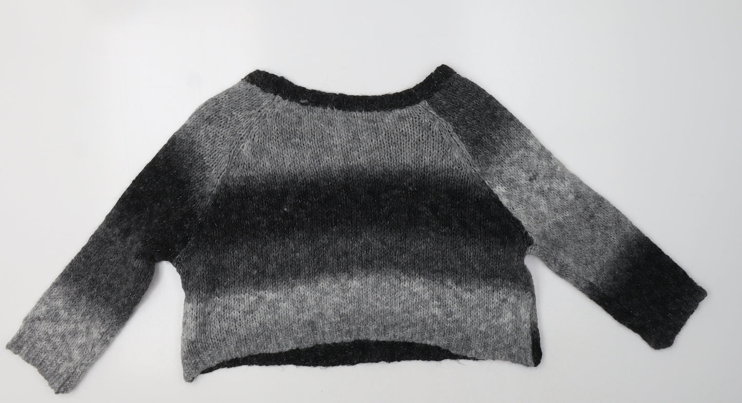 Alessia Pacini Womens Grey Round Neck Striped Acrylic Pullover Jumper Size L