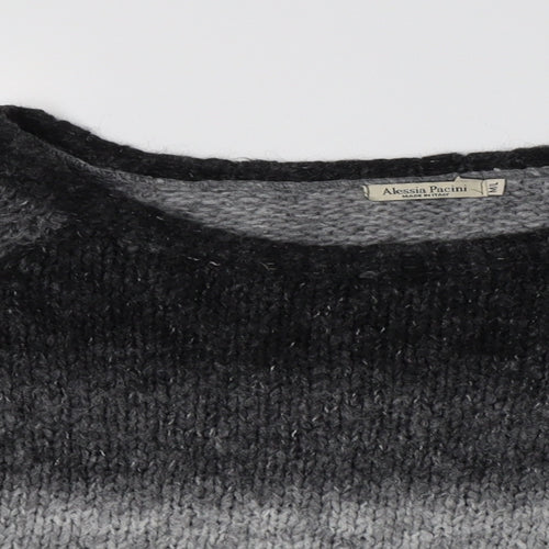Alessia Pacini Womens Grey Round Neck Striped Acrylic Pullover Jumper Size L