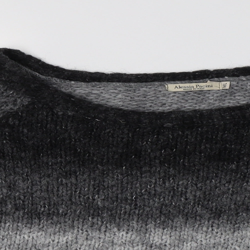 Alessia Pacini Womens Grey Round Neck Striped Acrylic Pullover Jumper Size L