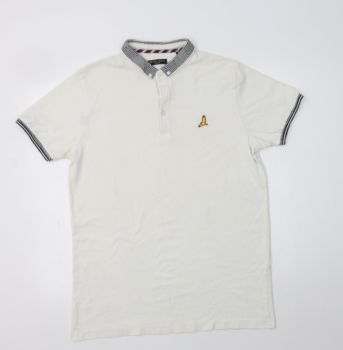 Brave Soul Mens White  Cotton  Polo Size M Collared