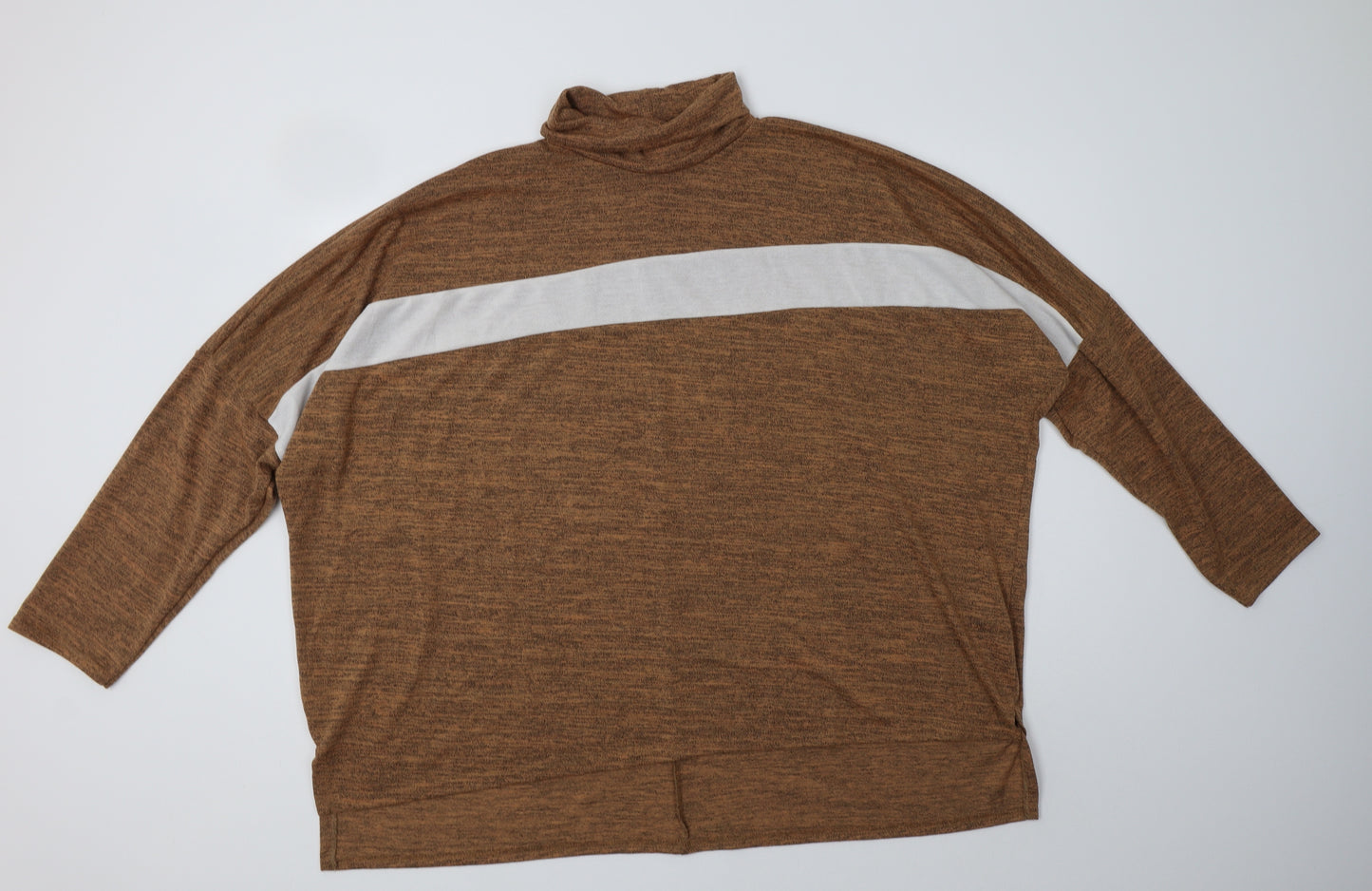 Boohoo Womens Brown Roll Neck Striped Polyester Pullover Jumper Size 24