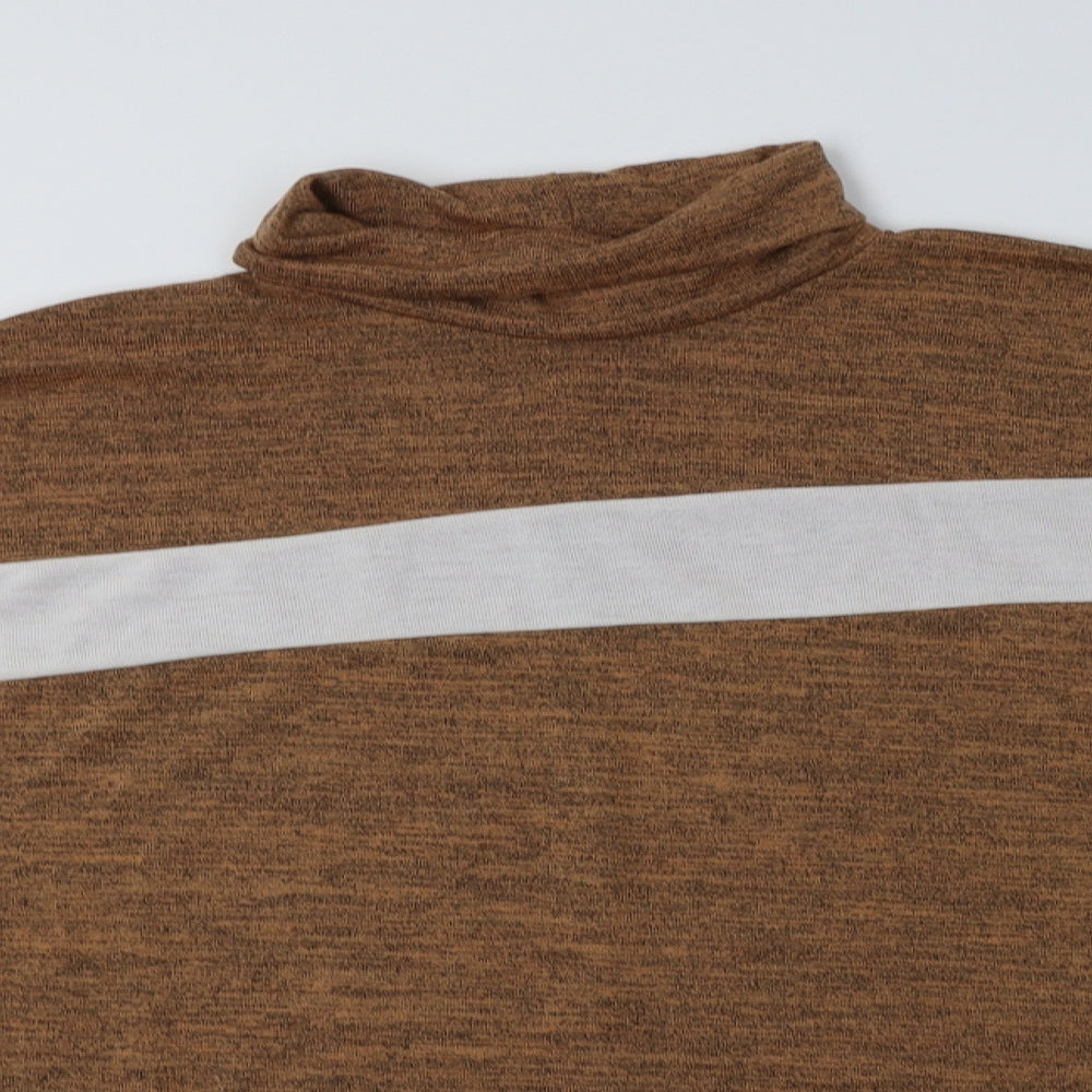Boohoo Womens Brown Roll Neck Striped Polyester Pullover Jumper Size 24