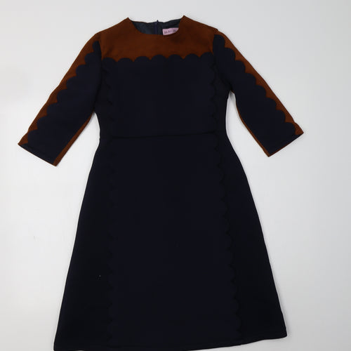 Magnolia Womens Blue Colourblock Polyester Fit & Flare  Size XS  Crew Neck