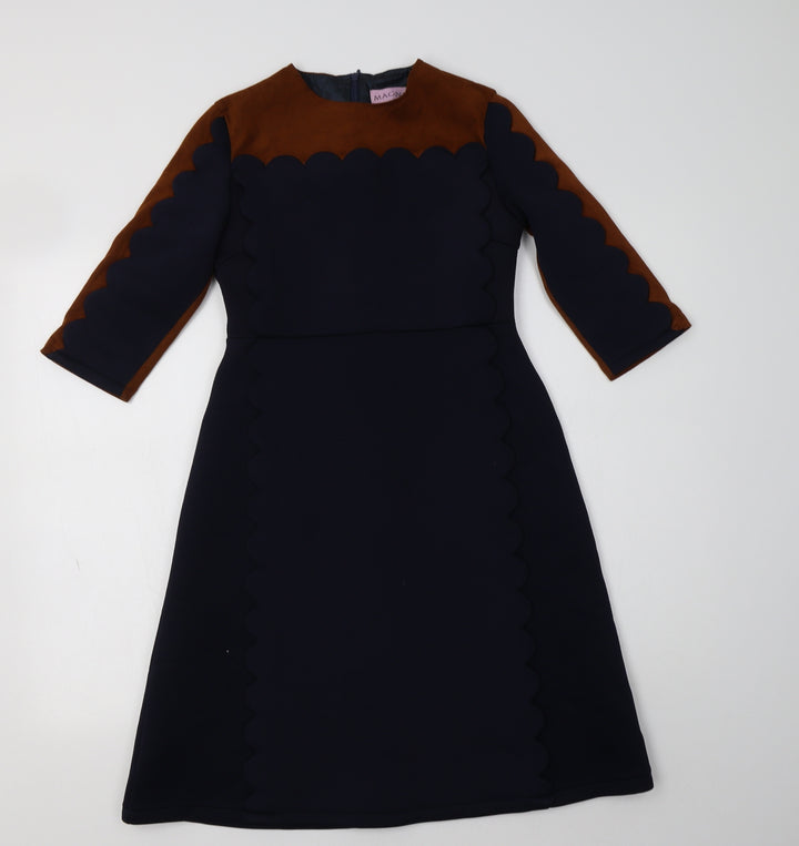 Magnolia Womens Blue Colourblock Polyester Fit & Flare  Size XS  Crew Neck