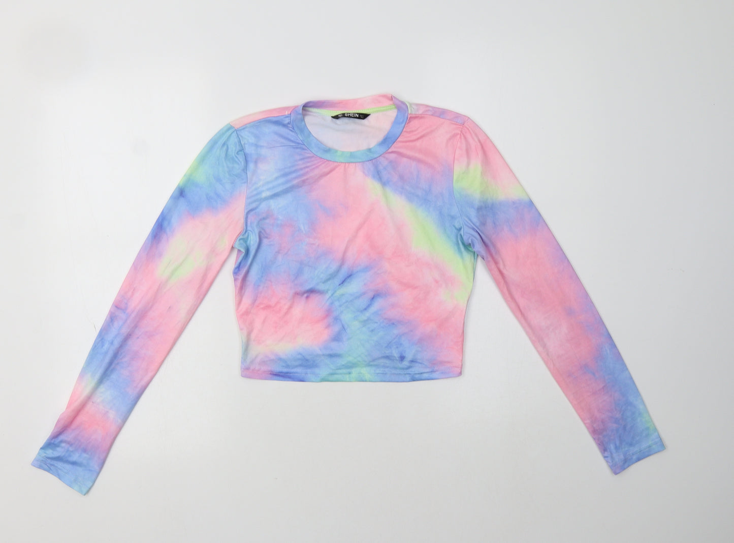 SheIn Womens Multicoloured  Polyester Cropped Blouse Size S Crew Neck - Batik