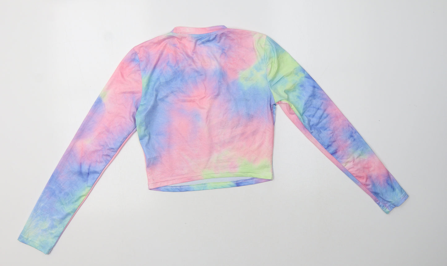 SheIn Womens Multicoloured  Polyester Cropped Blouse Size S Crew Neck - Batik