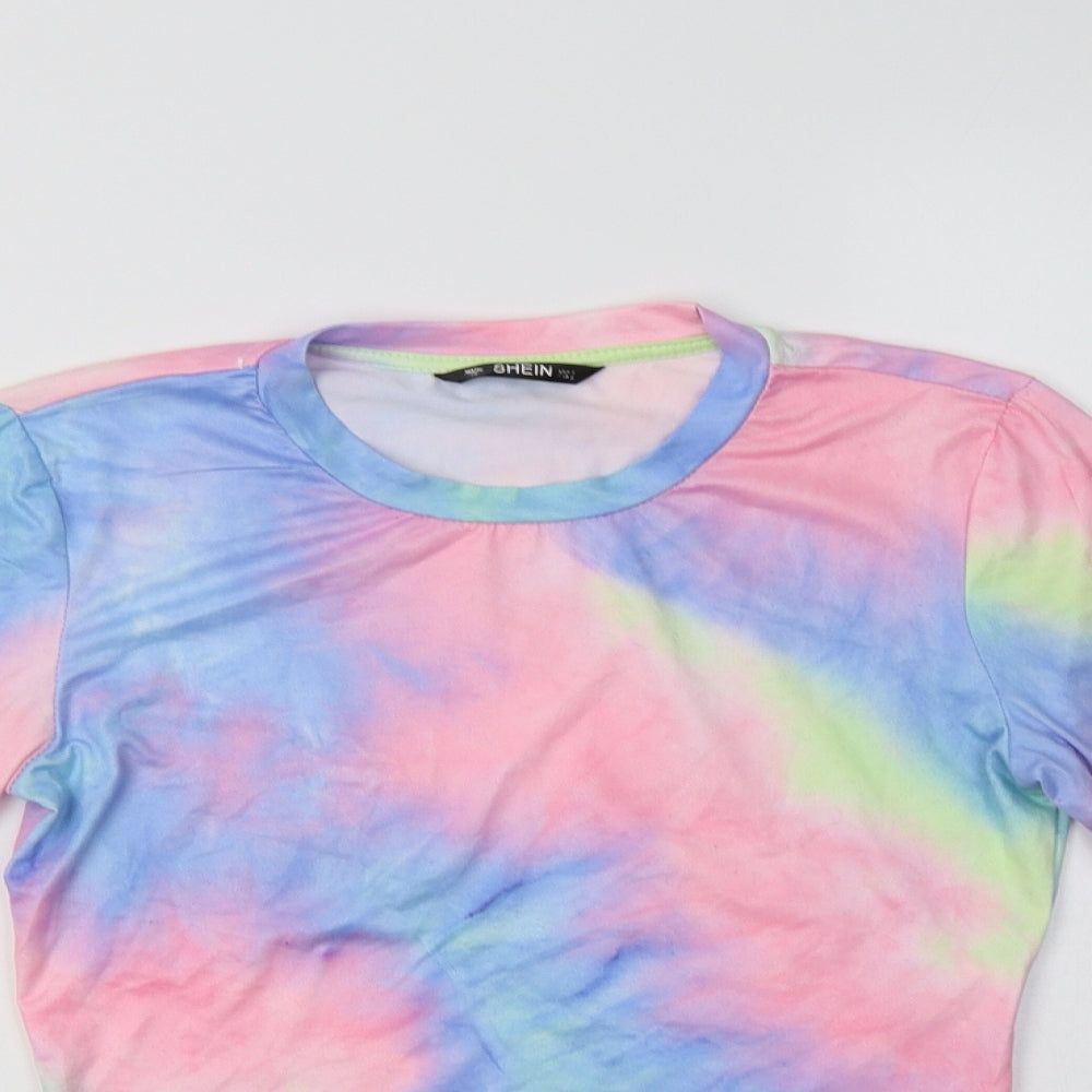 SheIn Womens Multicoloured  Polyester Cropped Blouse Size S Crew Neck - Batik