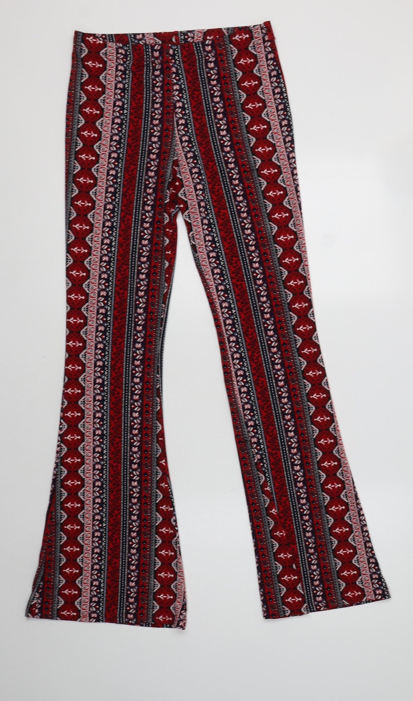 H&M Womens Red Geometric Polyester Trousers  Size S L32 in Regular