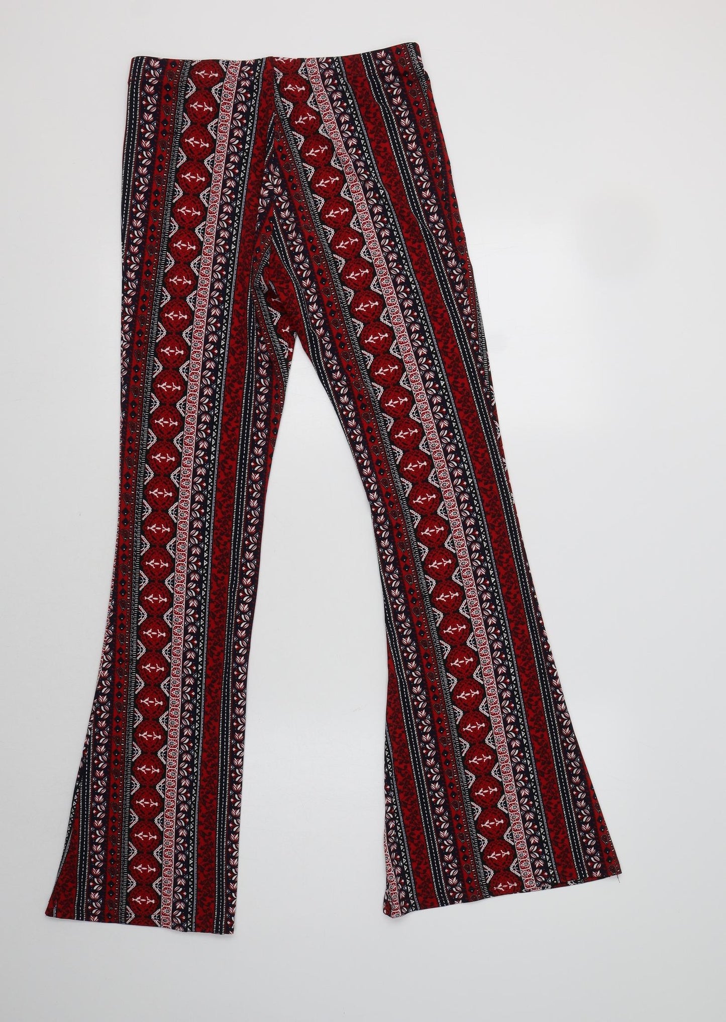 H&M Womens Red Geometric Polyester Trousers  Size S L32 in Regular