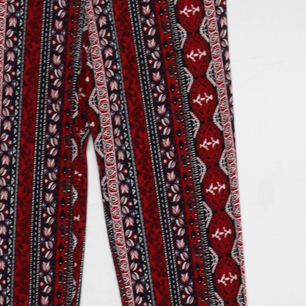 H&M Womens Red Geometric Polyester Trousers  Size S L32 in Regular