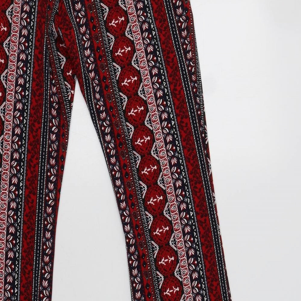 H&M Womens Red Geometric Polyester Trousers  Size S L32 in Regular