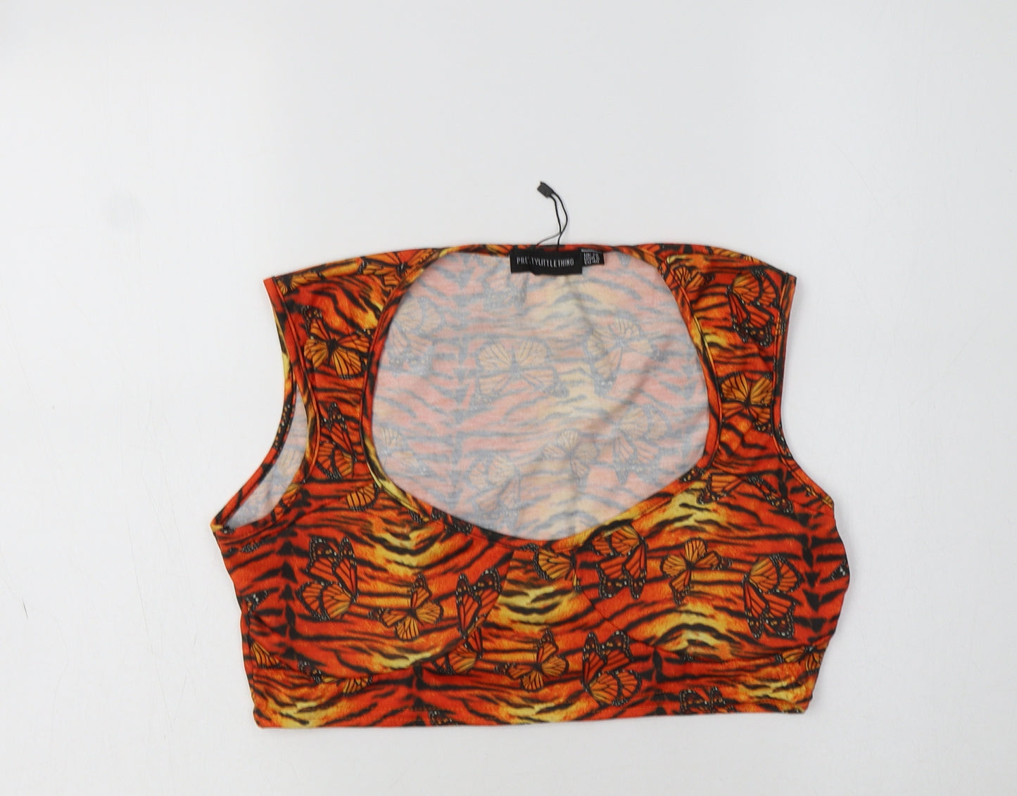 PRETTYLITTLETHING Womens Orange Geometric Polyester Cropped Tank Size 12 Scoop Neck - Butterfly Print