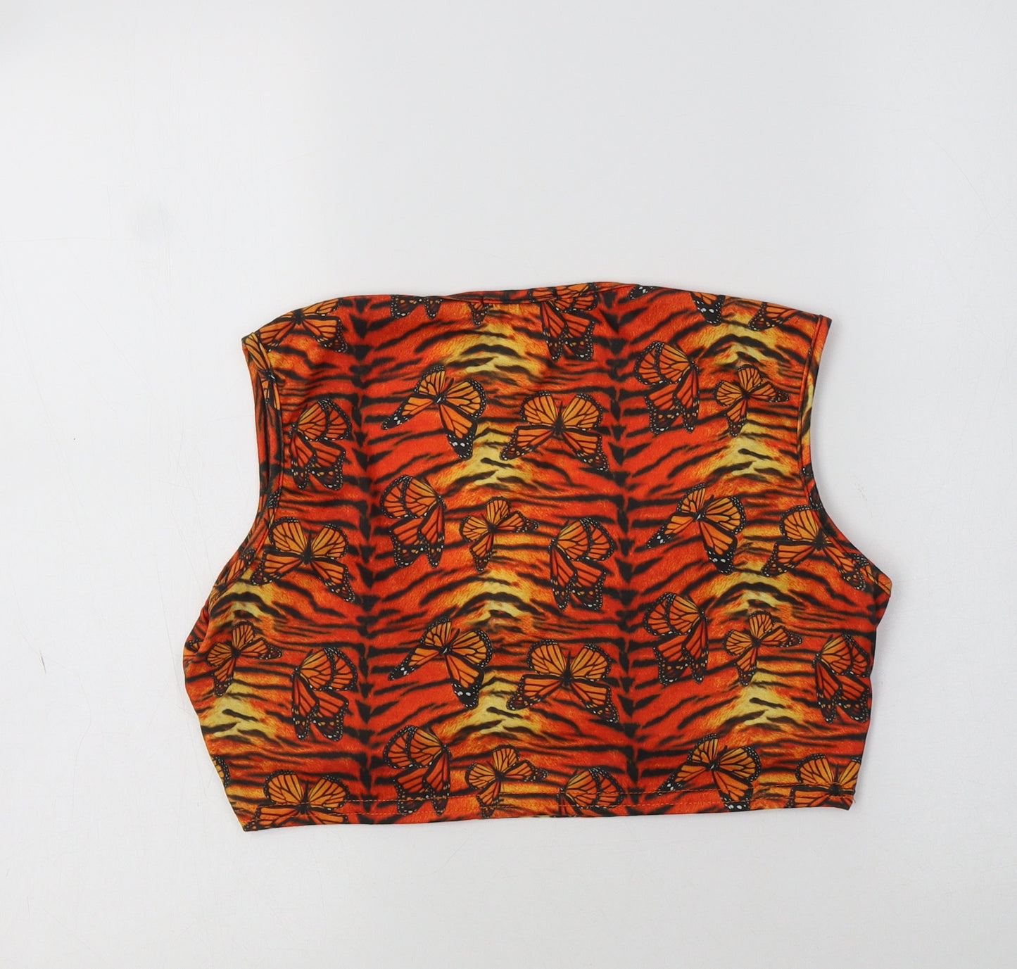 PRETTYLITTLETHING Womens Orange Geometric Polyester Cropped Tank Size 12 Scoop Neck - Butterfly Print