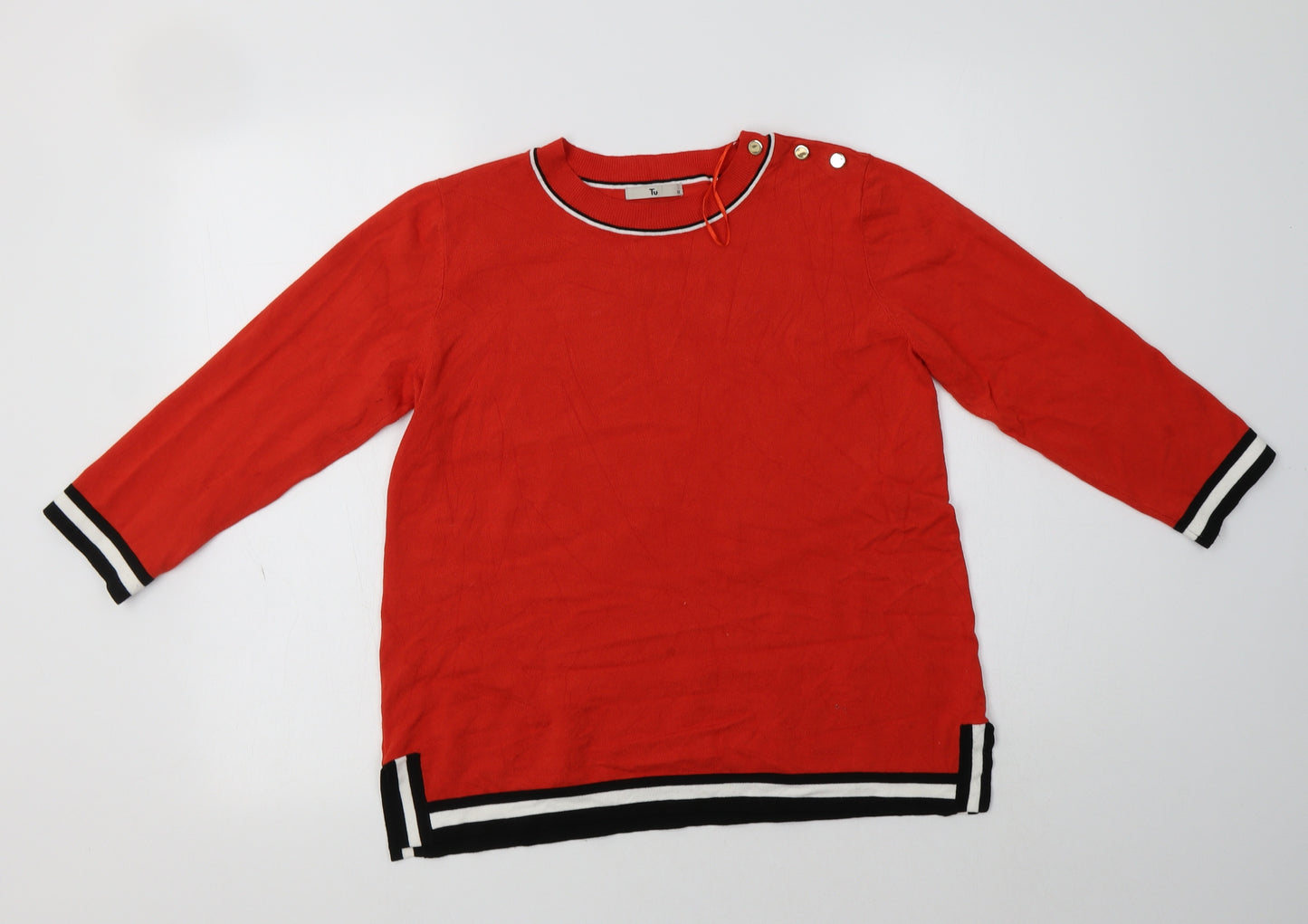 TU Womens Red Crew Neck Striped Viscose Pullover Jumper Size 12