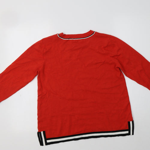 TU Womens Red Crew Neck Striped Viscose Pullover Jumper Size 12