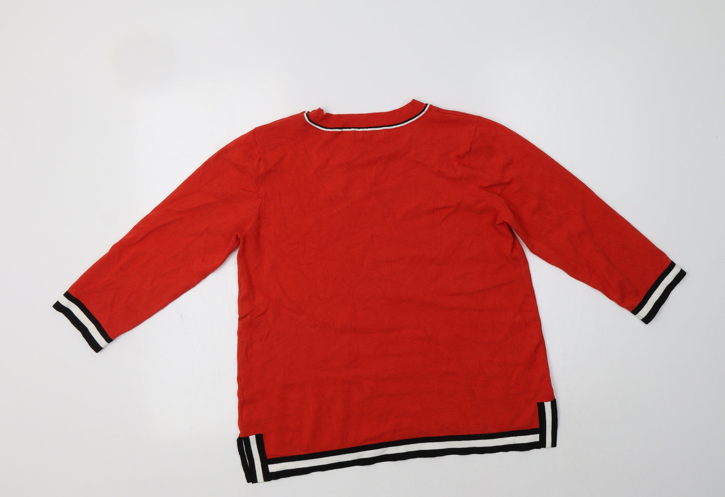TU Womens Red Crew Neck Striped Viscose Pullover Jumper Size 12