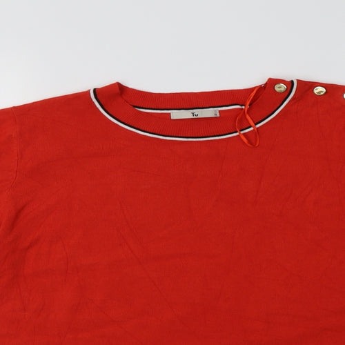 TU Womens Red Crew Neck Striped Viscose Pullover Jumper Size 12