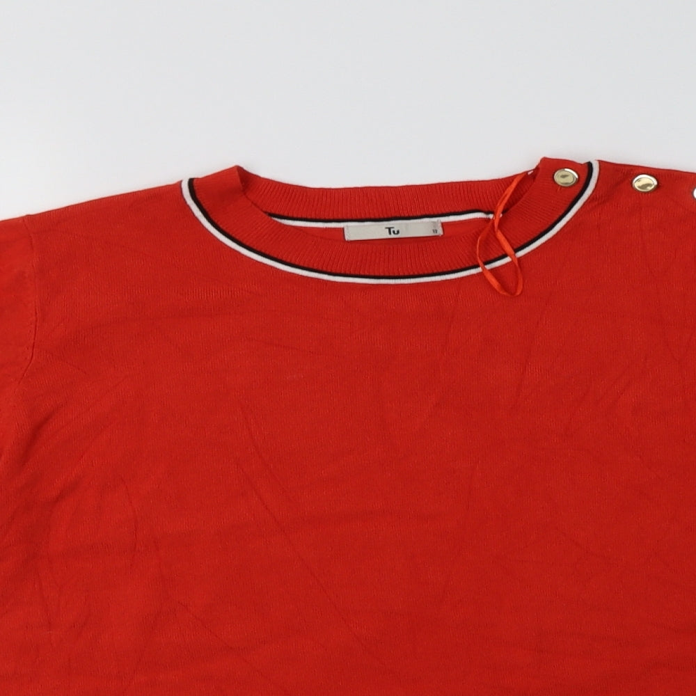 TU Womens Red Crew Neck Striped Viscose Pullover Jumper Size 12