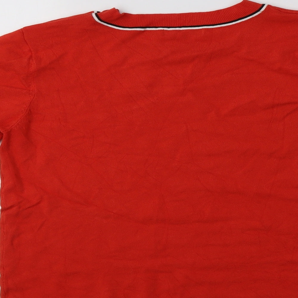 TU Womens Red Crew Neck Striped Viscose Pullover Jumper Size 12