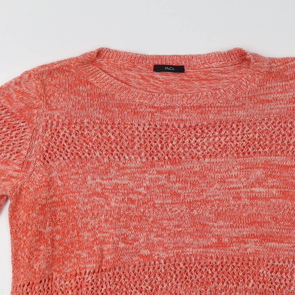 M&Co Womens Orange Crew Neck  Cotton Pullover Jumper Size 16
