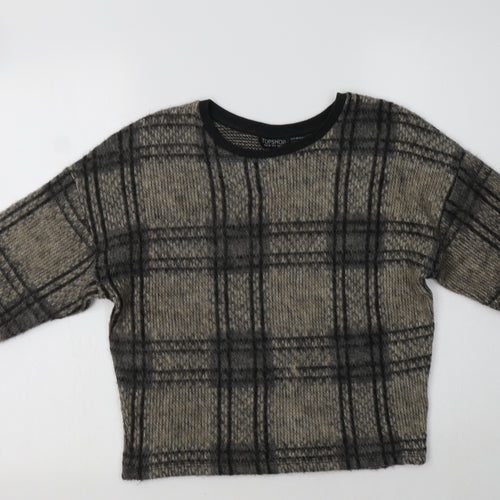 Topshop Womens Beige Crew Neck Check Acrylic Pullover Jumper Size 6