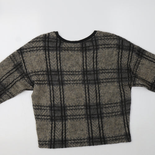 Topshop Womens Beige Crew Neck Check Acrylic Pullover Jumper Size 6