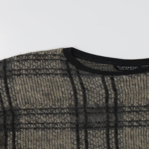 Topshop Womens Beige Crew Neck Check Acrylic Pullover Jumper Size 6
