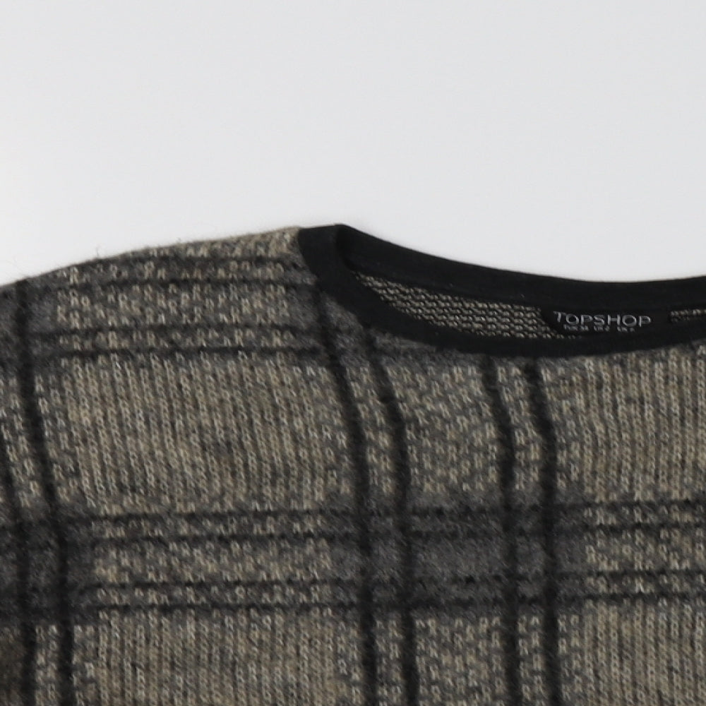 Topshop Womens Beige Crew Neck Check Acrylic Pullover Jumper Size 6