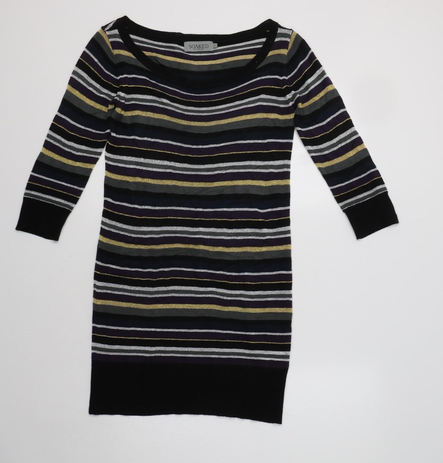 Soaked in Luxury Womens Multicoloured Striped Acrylic Jumper Dress  Size S  Boat Neck