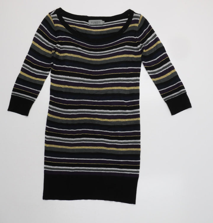 Soaked in Luxury Womens Multicoloured Striped Acrylic Jumper Dress  Size S  Boat Neck