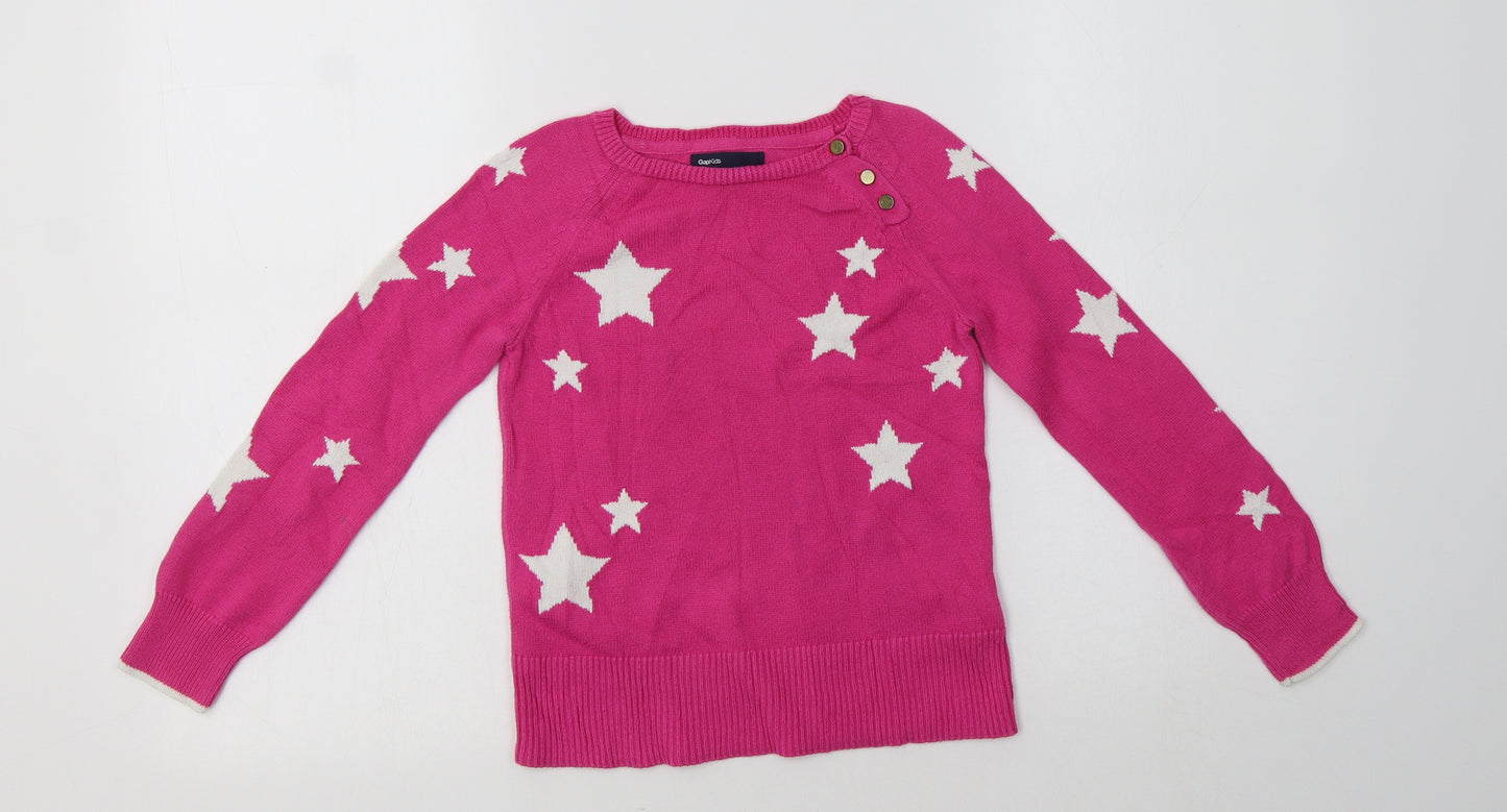 Gap Girls Pink Crew Neck Geometric Cotton Pullover Jumper Size 6-7 Years   - Star Print