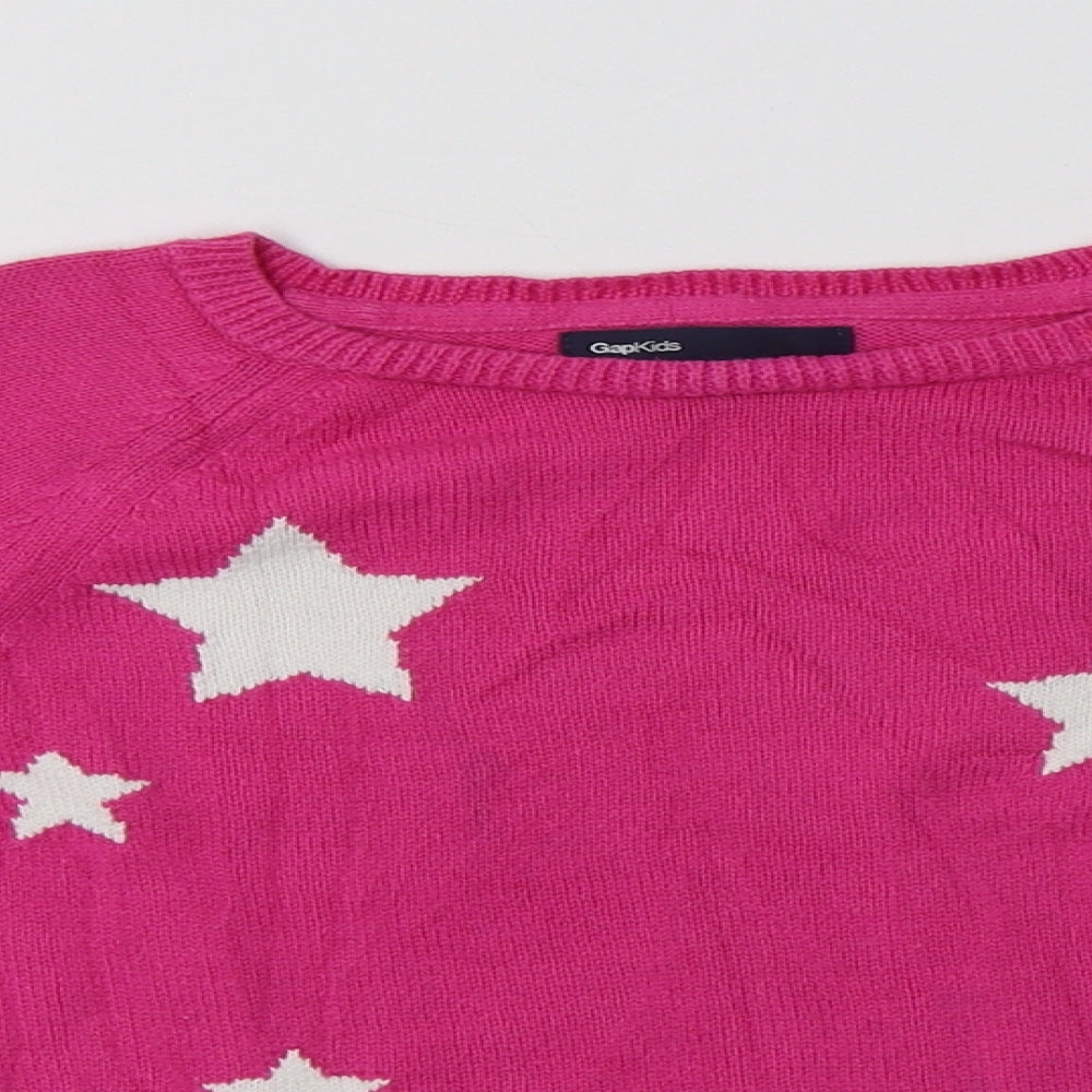 Gap Girls Pink Crew Neck Geometric Cotton Pullover Jumper Size 6-7 Years   - Star Print
