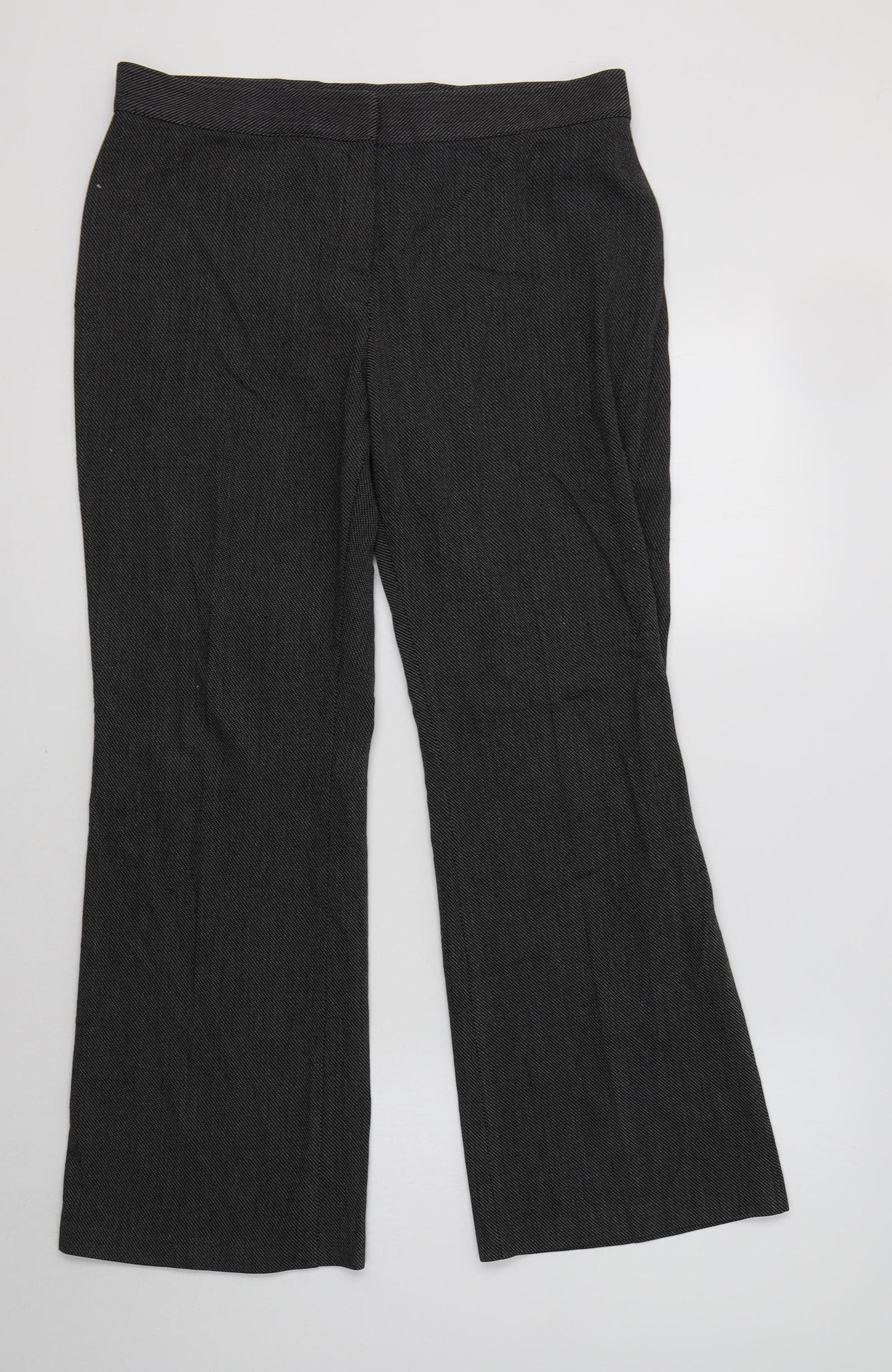 M&S Womens Black Herringbone Polyester Dress Pants Trousers Size 14 L28 in Regular