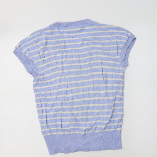 M&S Womens Blue V-Neck Striped Viscose Vest Jumper Size S
