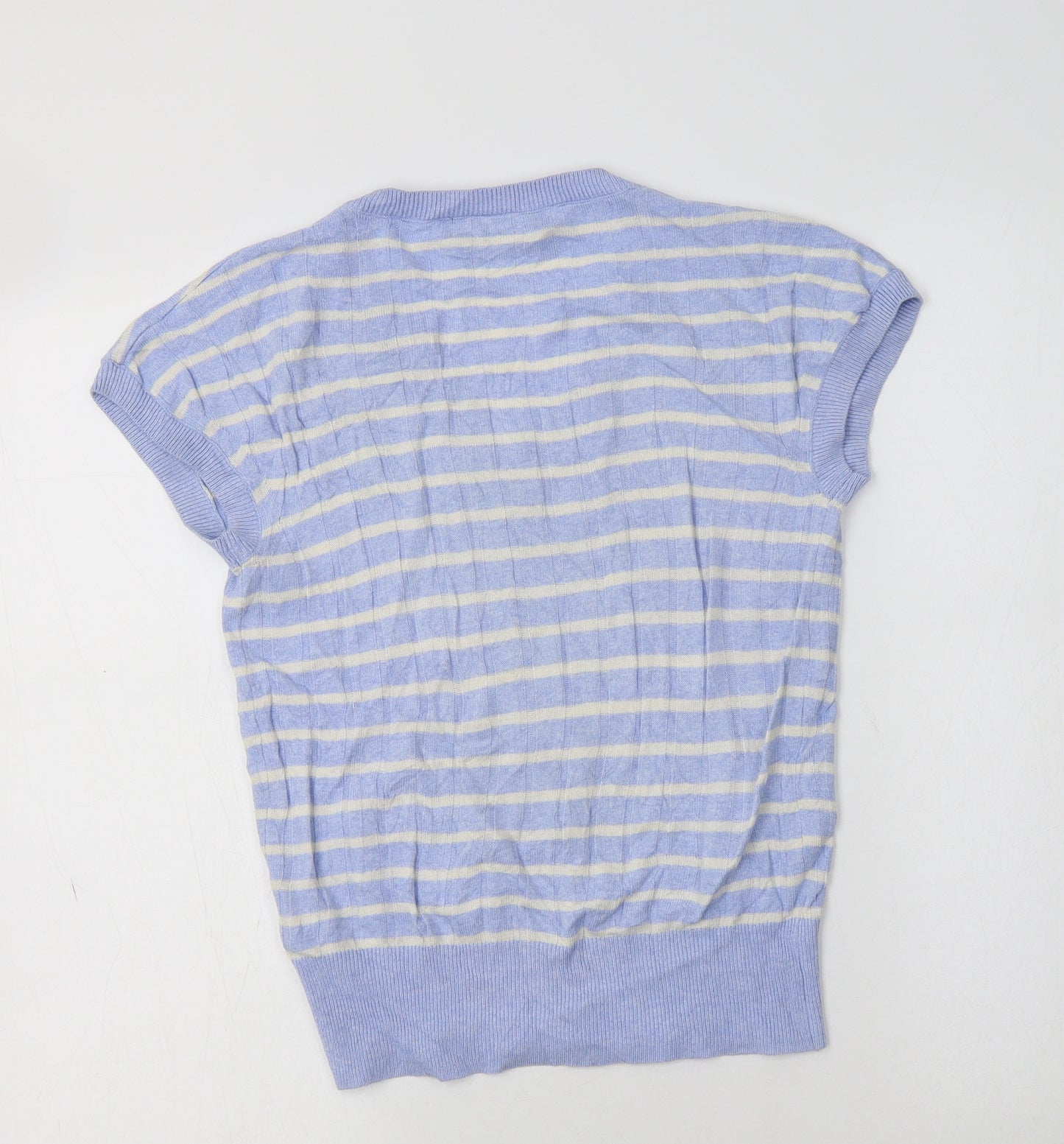 M&S Womens Blue V-Neck Striped Viscose Vest Jumper Size S