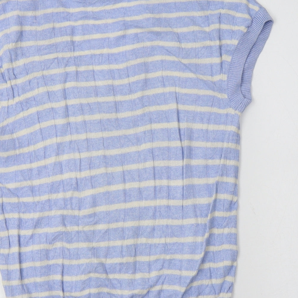 M&S Womens Blue V-Neck Striped Viscose Vest Jumper Size S