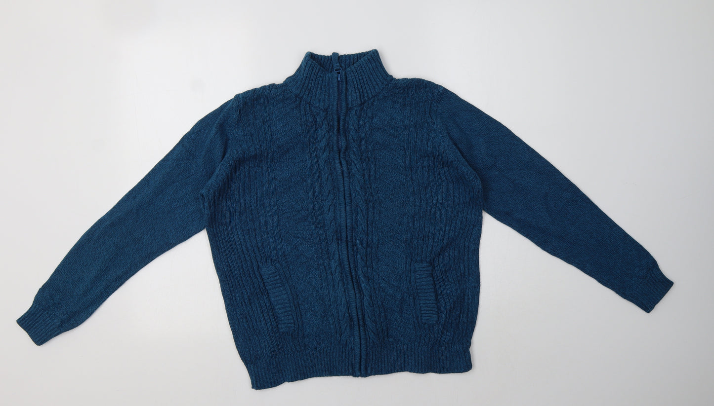 Isle Womens Blue Collared  Cotton Full Zip Jumper Size M